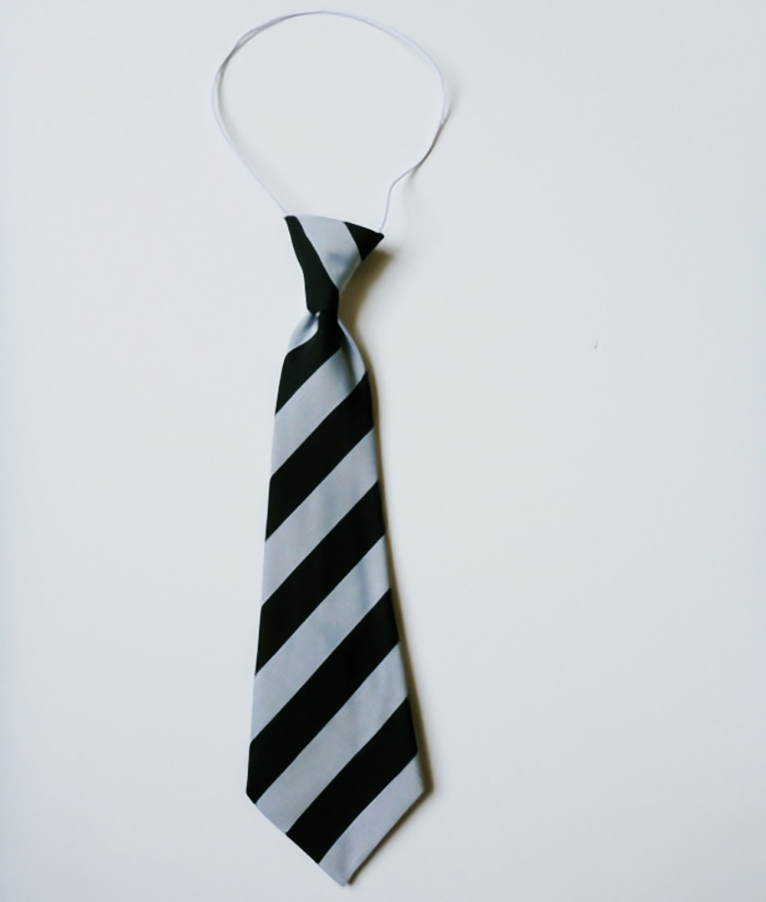 Junior Elastic Tie Black/White Thick Stripe