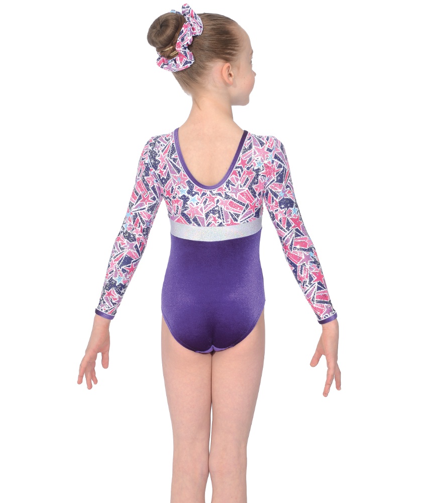 Halley Smooth Velvet Star Print Long Sleeve Leotard