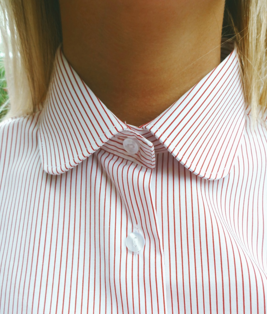 Girl's Katie Collar Long Sleeve Blouse (Twin Pack) by Trutex in Pinstripe Red/White