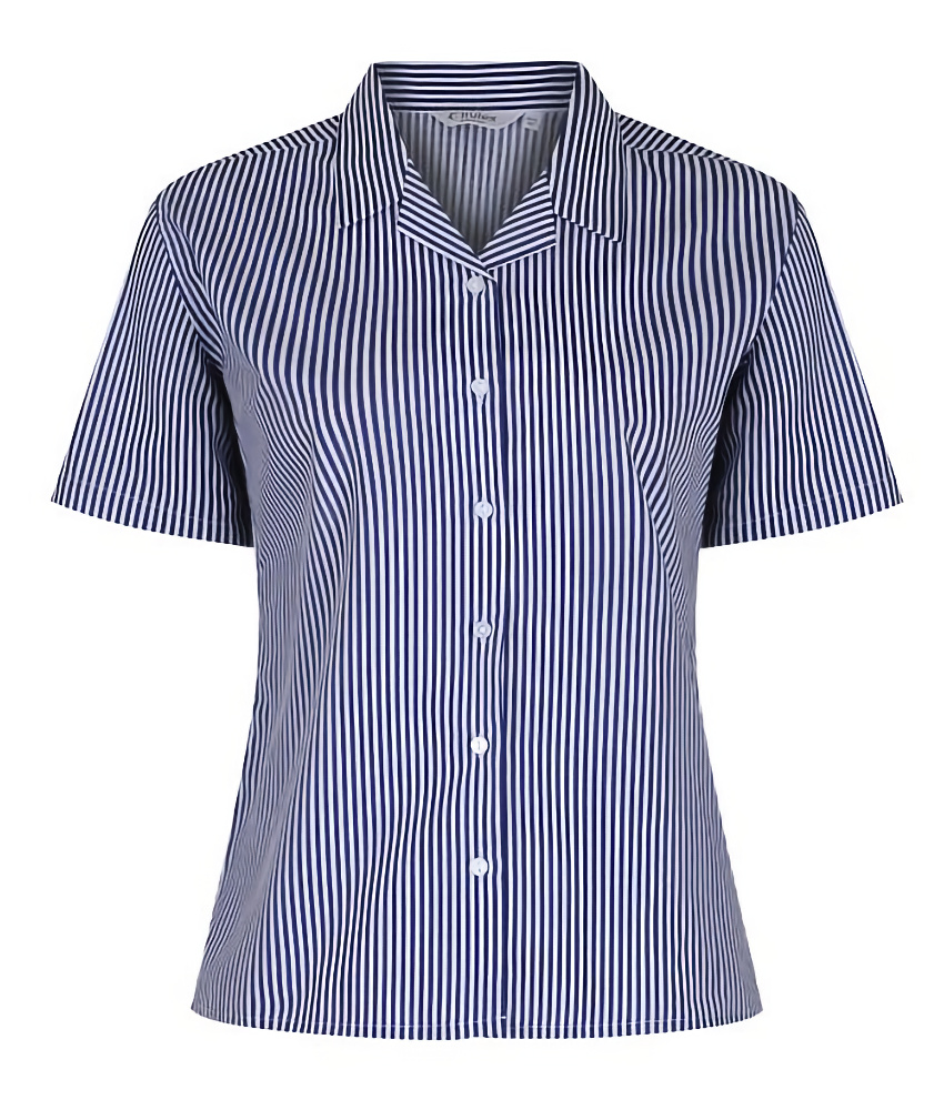 Girl's Short Sleeve Rever Collar Bold Stripe Blouse (Twin Pack)