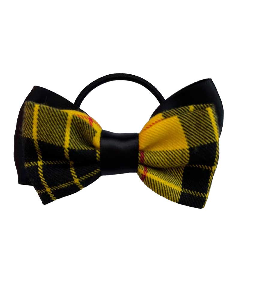 Macleod Yellow and Black Tartan Ponytail Bobble with Ribbon