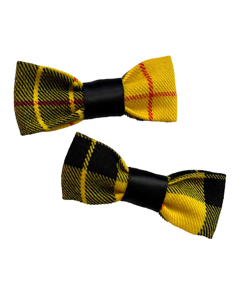 Macleod Yellow and Black Tartan Small Bow Clips (2 pack)